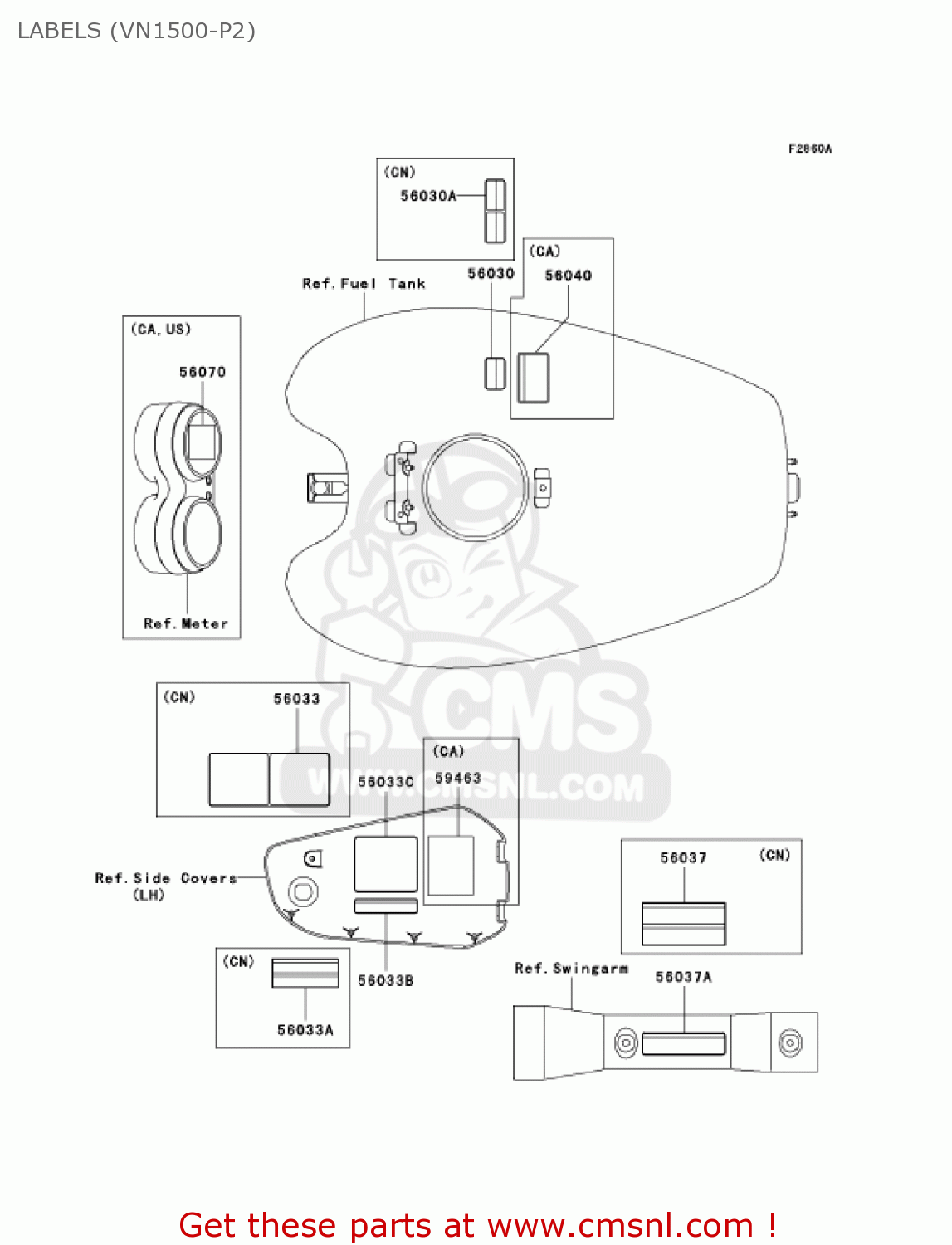 LABELS (VN1500-P2) VN1500P2 VULCAN 1500 MEANSTREAK 2003 USA CALIFORNIA CANADA