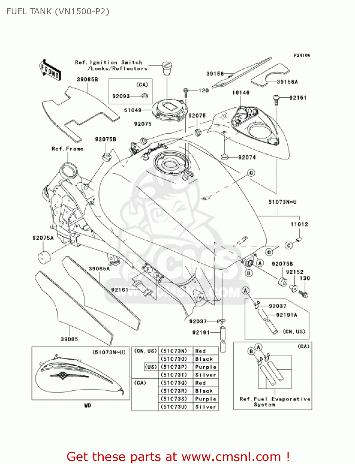 FUEL TANK (VN1500-P2) VN1500P2 VULCAN 1500 MEANSTREAK 2003 USA CALIFORNIA CANADA