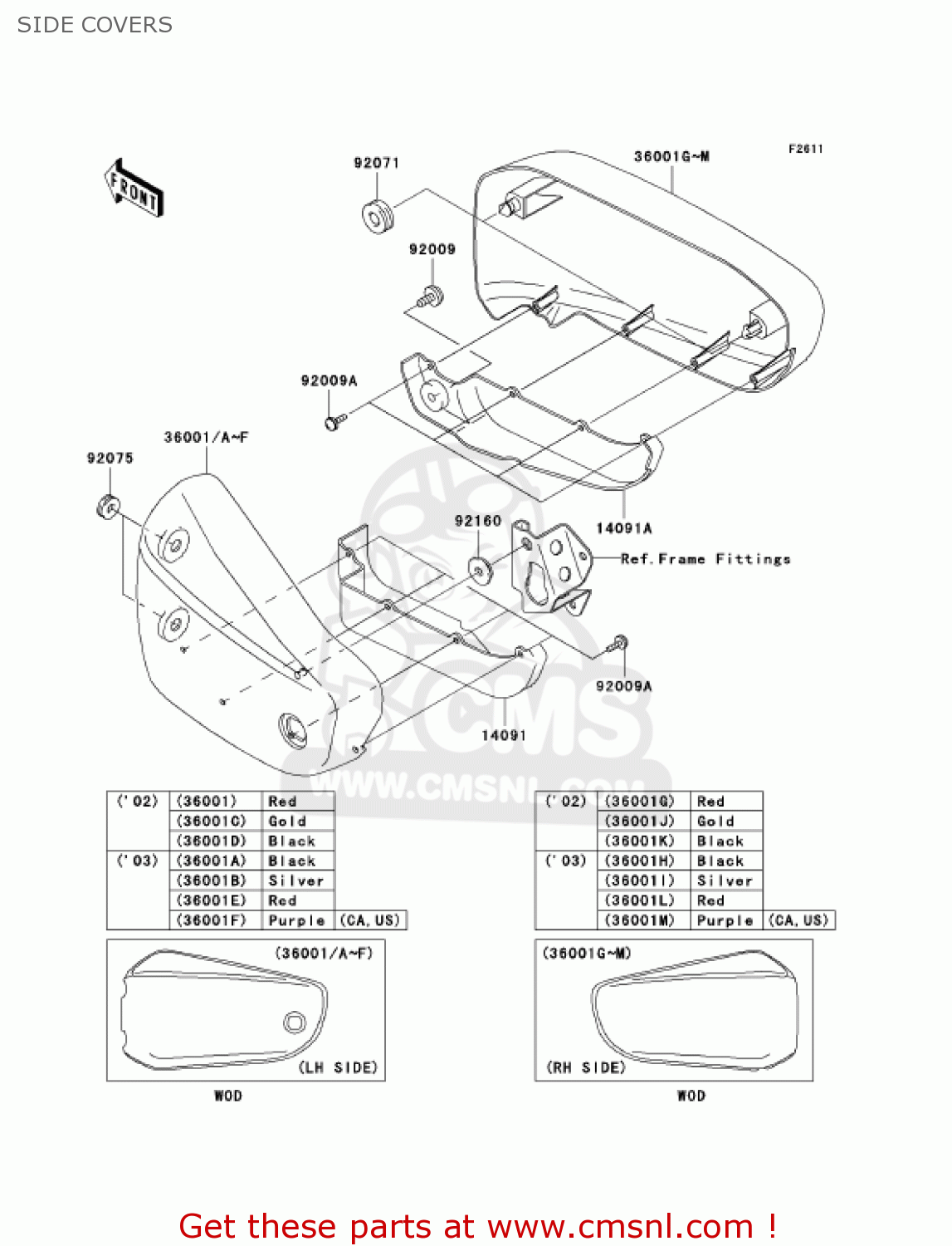 SIDE COVERS VN1500P2 VULCAN 1500 MEANSTREAK 2003 USA CALIFORNIA CANADA