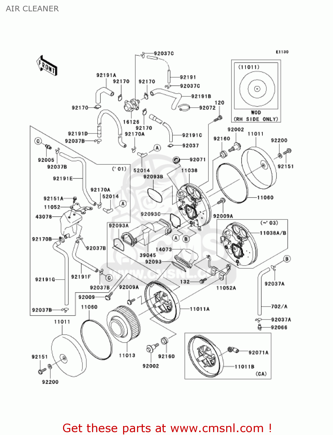 AIR CLEANER VN1500R1 VULCAN 1500 DRIFTER 2001 USA CALIFORNIA CANADA
