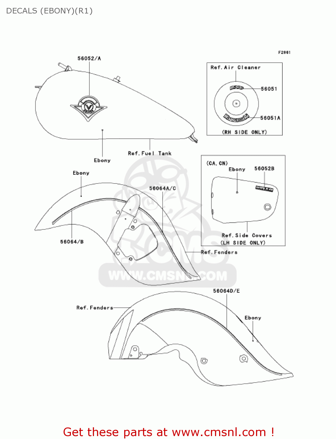 DECALS (EBONY)(R1) VN1500R1 VULCAN 1500 DRIFTER 2001 USA CALIFORNIA CANADA