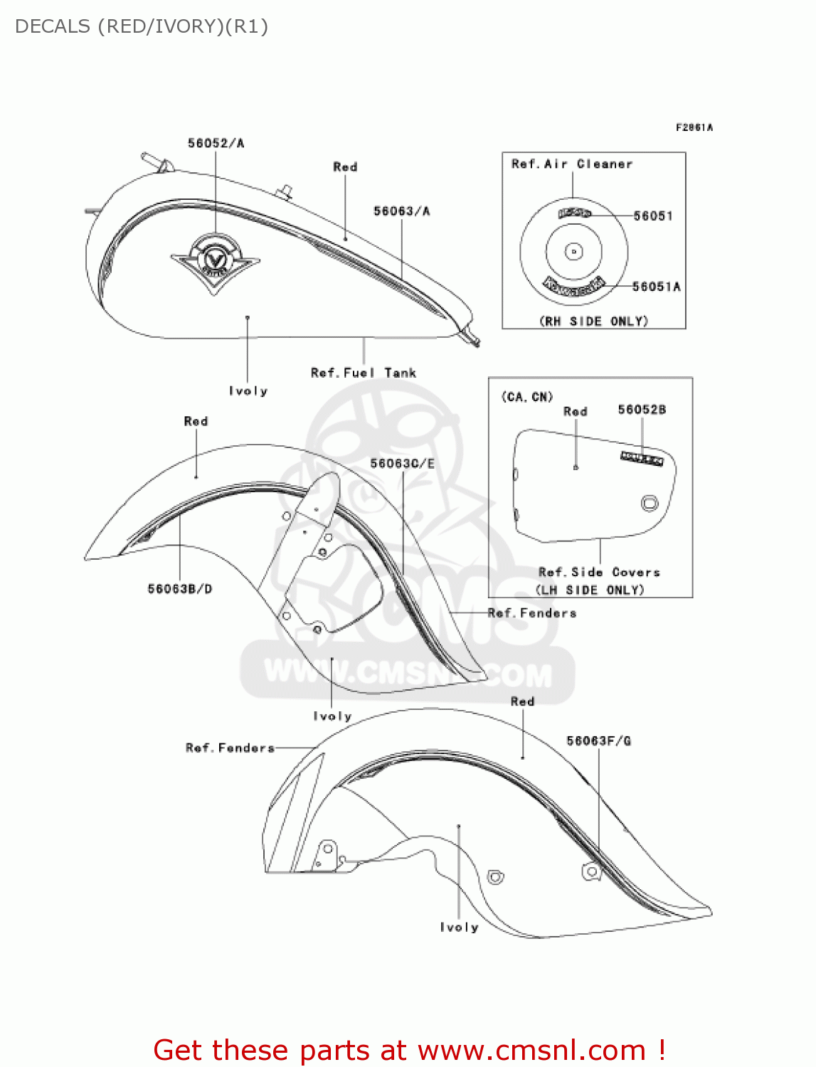 DECALS (RED/IVORY)(R1) VN1500R1 VULCAN 1500 DRIFTER 2001 USA CALIFORNIA CANADA
