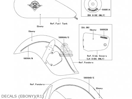 DECALS (EBONY)(R1) - VN1500R1 VULCAN 1500 DRIFTER 2001 USA CALIFORNIA CANADA