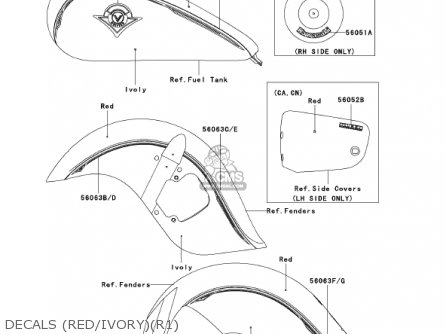 DECALS (RED/IVORY)(R1) - VN1500R1 VULCAN 1500 DRIFTER 2001 USA CALIFORNIA CANADA