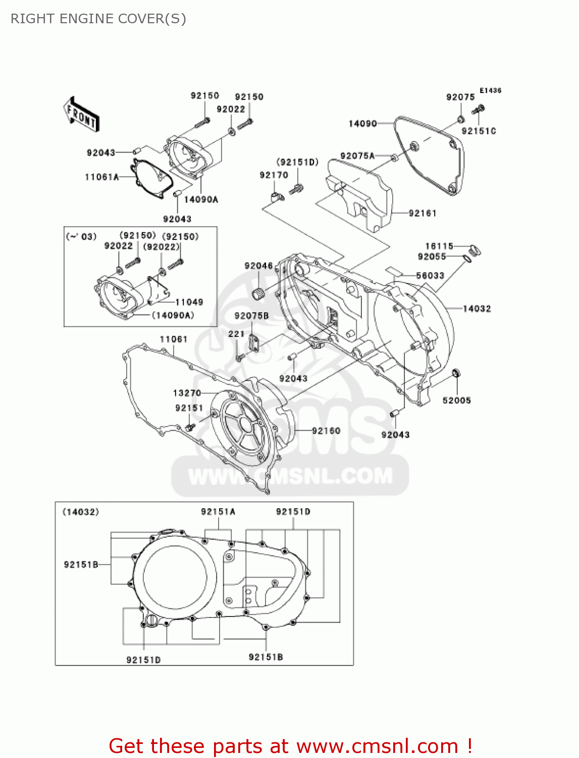 RIGHT ENGINE COVER(S) VN1500R3 VULCAN 1500 DRIFTER 2003 USA CALIFORNIA CANADA