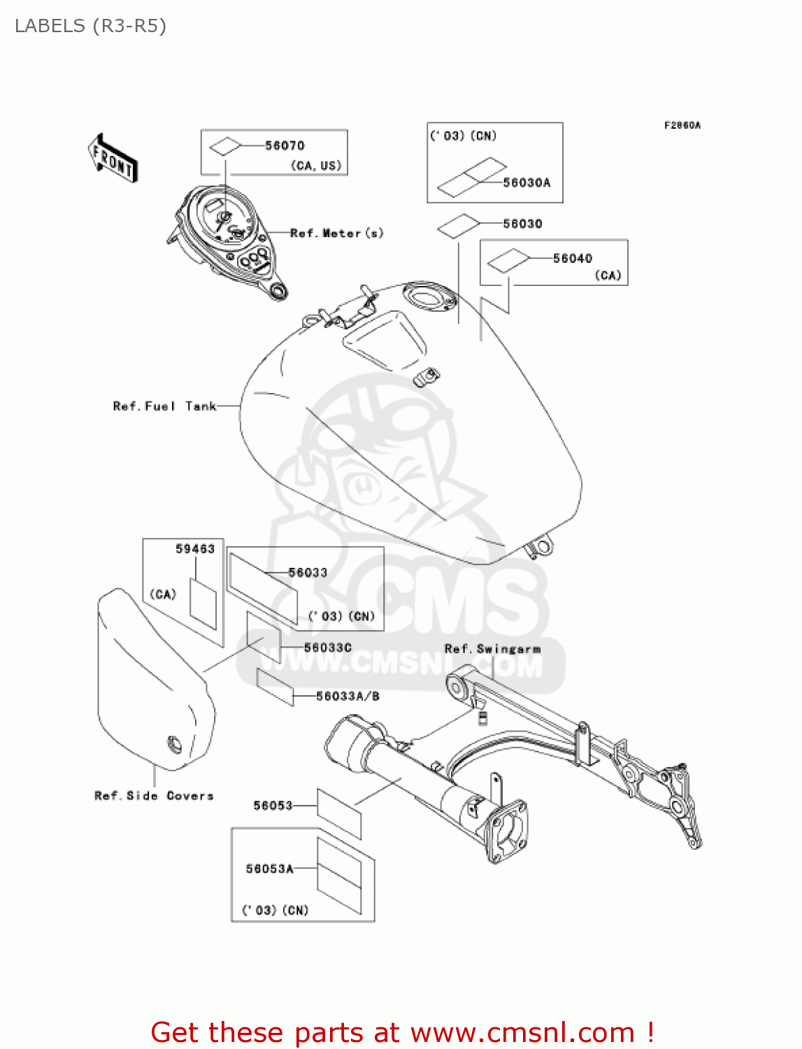 LABELS (R3-R5) VN1500R3 VULCAN 1500 DRIFTER 2003 USA CALIFORNIA CANADA