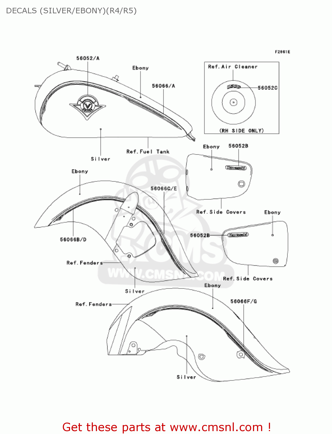 DECALS (SILVER/EBONY)(R4/R5) VN1500R5 VULCAN 1500 DRIFTER 2005 USA CALIFORNIA