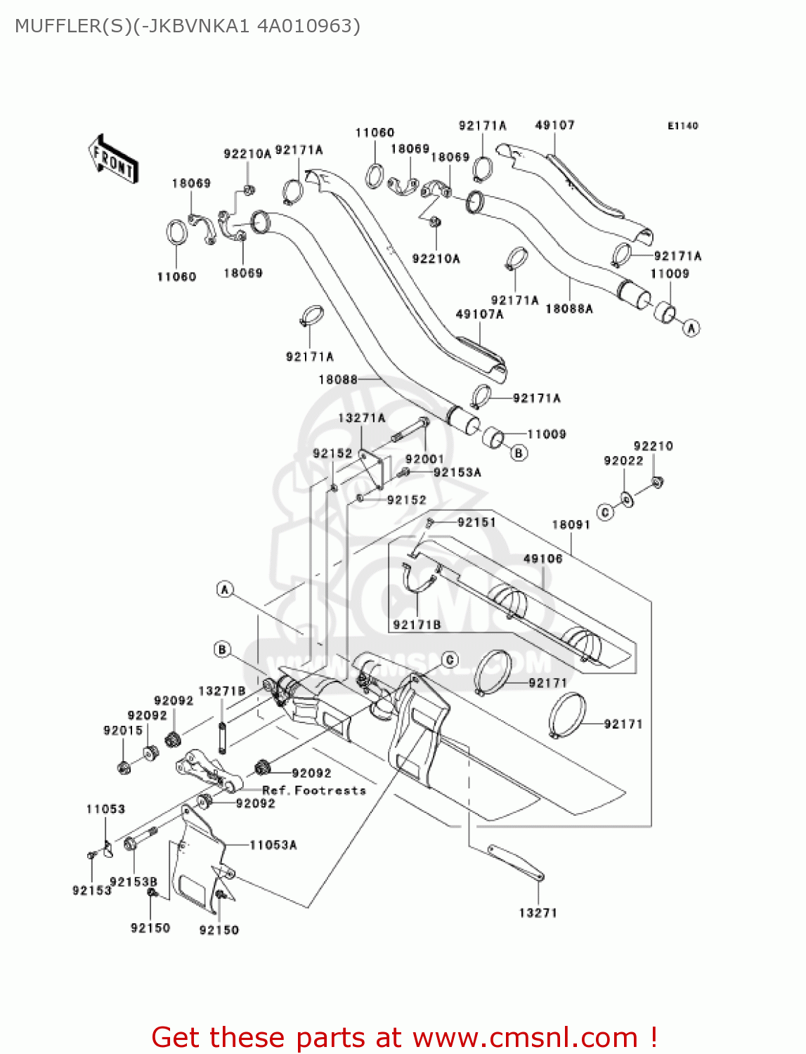 MUFFLER(S)(-JKBVNKA1 4A010963) VN1600A1 VULCAN 1600 CLASSIC 2003 USA CALIFORNIA CANADA
