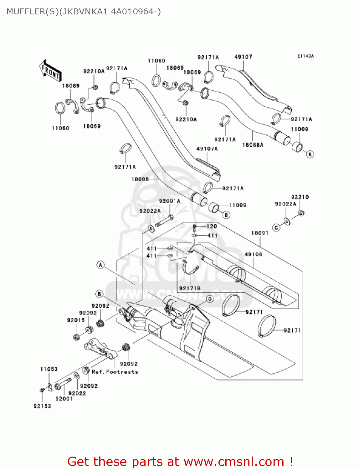 MUFFLER(S)(JKBVNKA1 4A010964-) VN1600A2 VULCAN 1600 CLASSIC 2004 USA CALIFORNIA CANADA