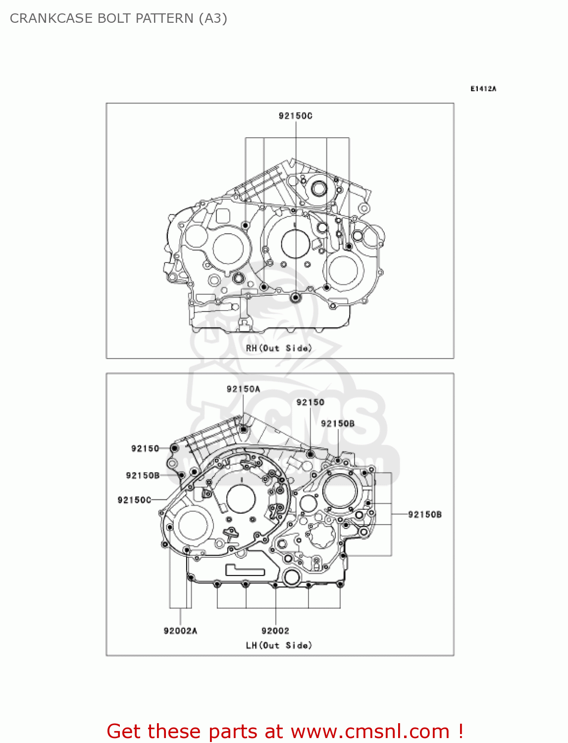 CRANKCASE BOLT PATTERN (A3) VN1600A3 VULCAN 1600 CLASSIC 2005 USA CALIFORNIA CANADA