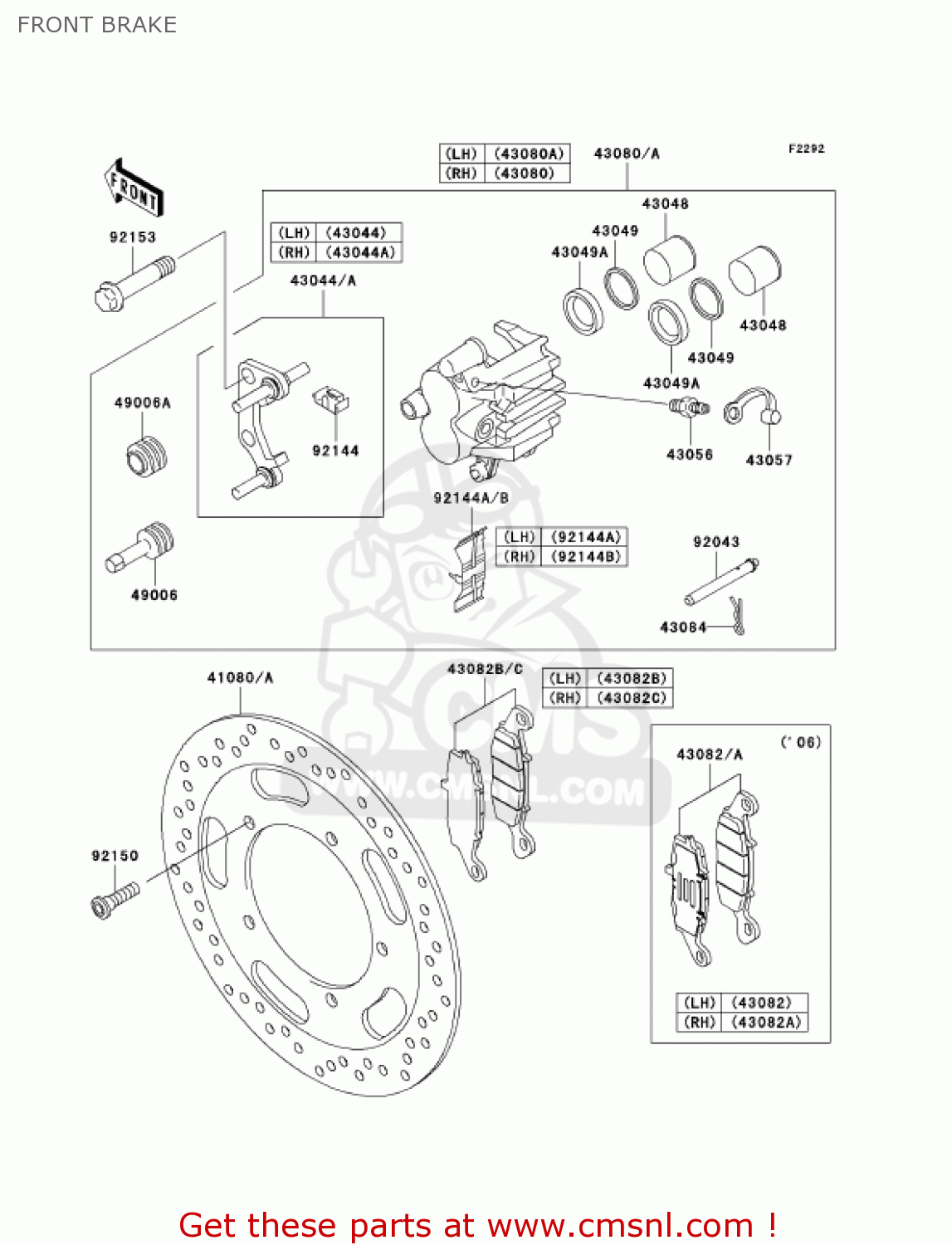 FRONT BRAKE VN1600A6F VULCAN 1600 CLASSIC 2006 USA CALIFORNIA CANADA