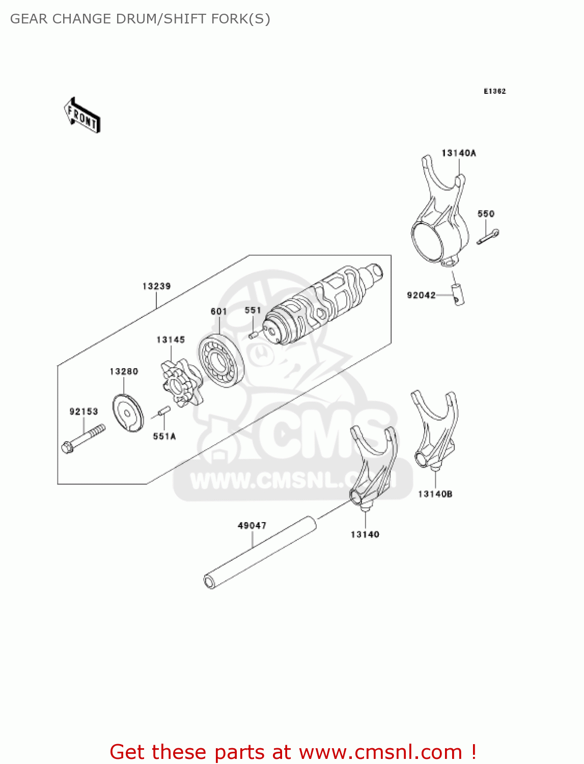 GEAR CHANGE DRUM/SHIFT FORK(S) VN1600B1 VULCAN 1600 MEANSTREAK 2004 USA CALIFORNIA CANADA