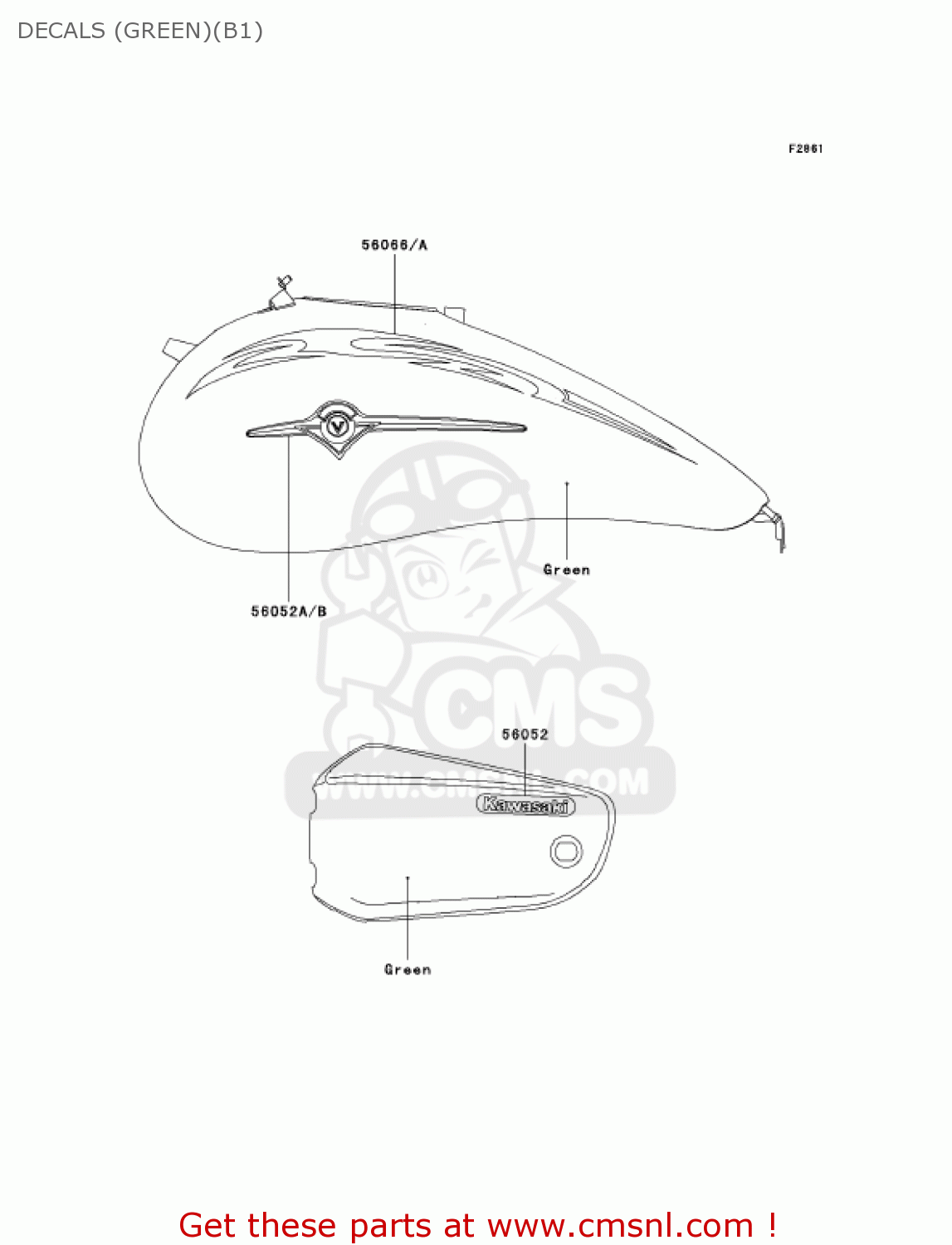 DECALS (GREEN)(B1) VN1600B1 VULCAN 1600 MEANSTREAK 2004 USA CALIFORNIA CANADA