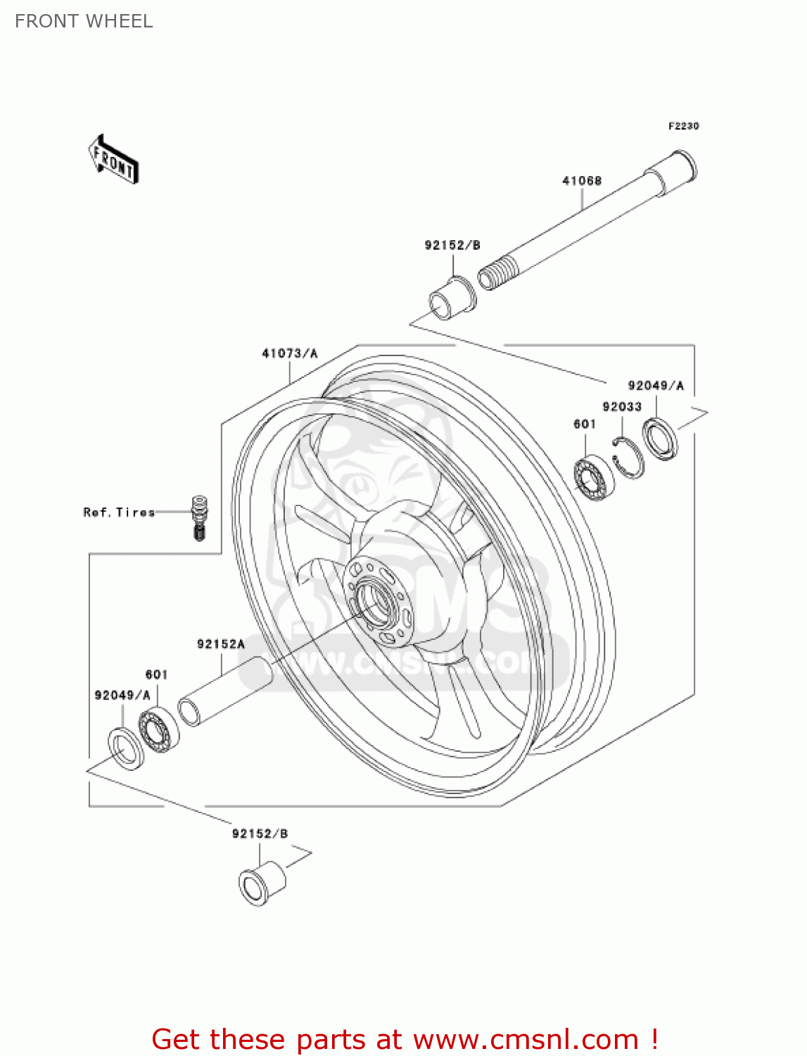 FRONT WHEEL VN1600B2 VULCAN 1600 MEANSTREAK 2005 USA CALIFORNIA CANADA