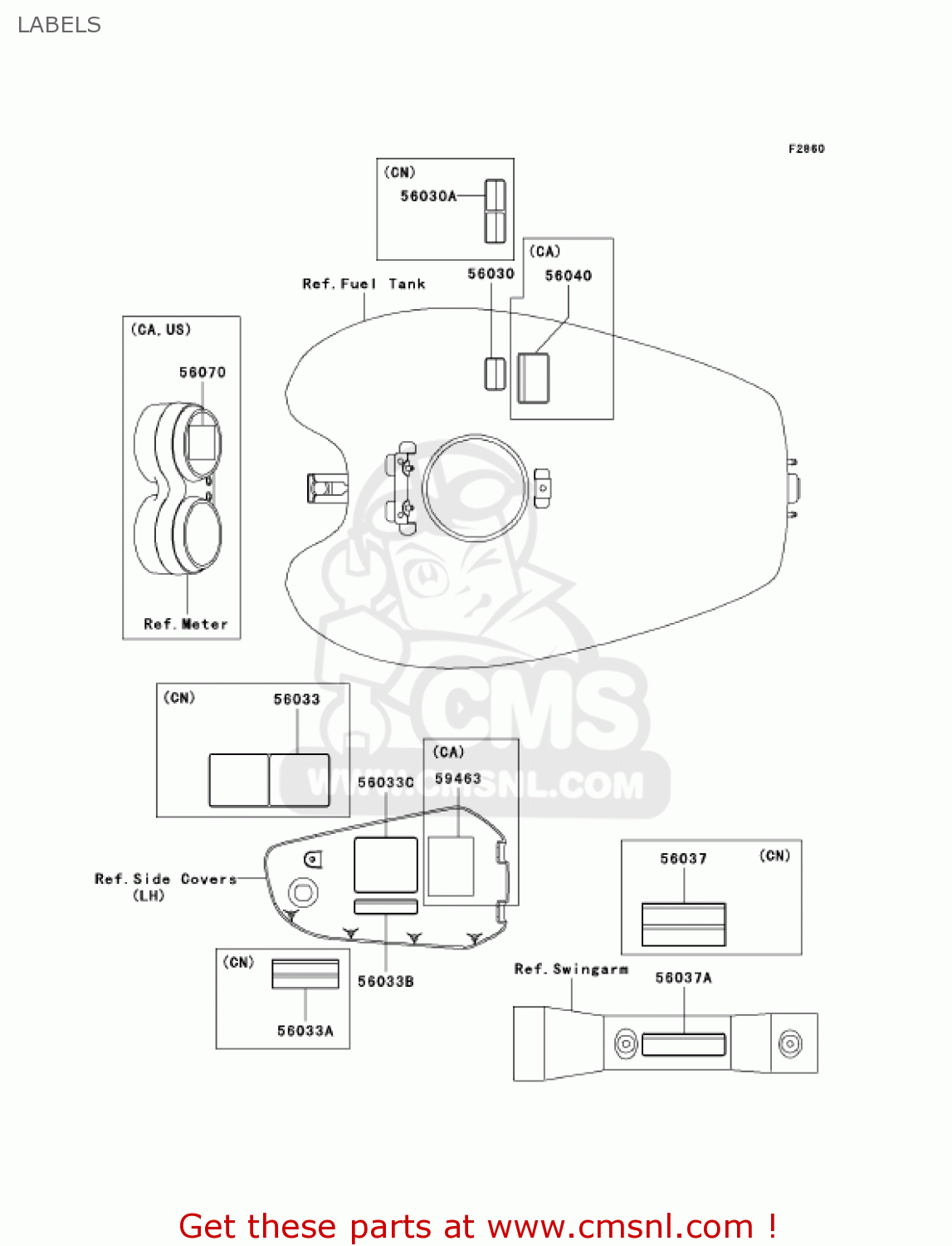 LABELS VN1600B2 VULCAN 1600 MEANSTREAK 2005 USA CALIFORNIA CANADA