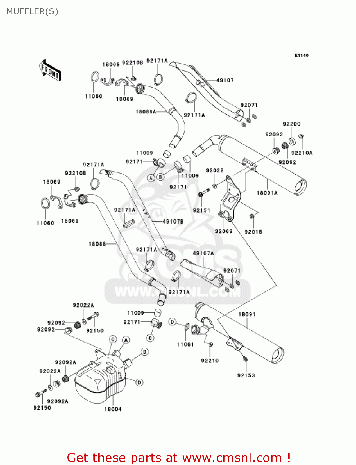MUFFLER(S) VN1600B2 VULCAN 1600 MEANSTREAK 2005 USA CALIFORNIA CANADA