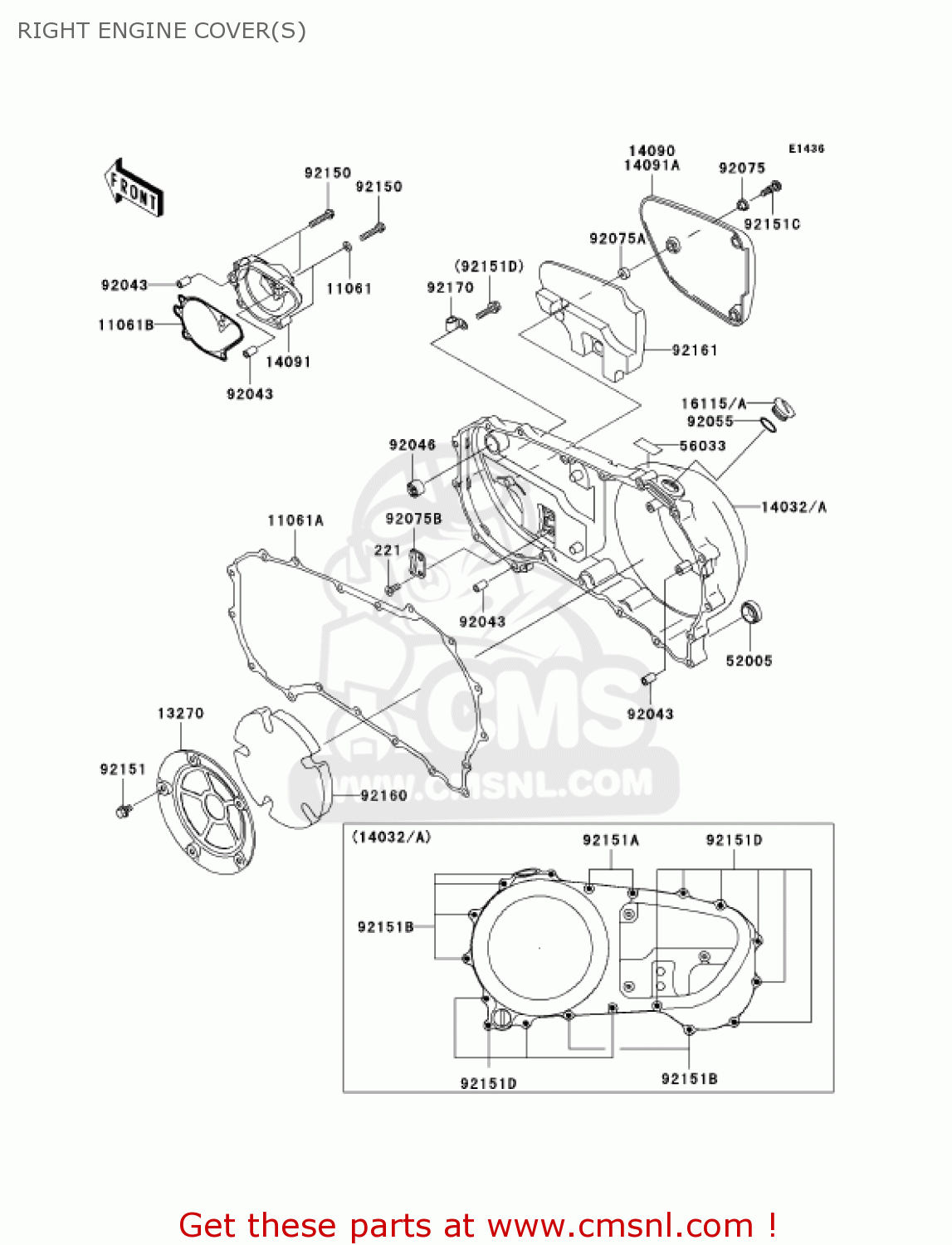 RIGHT ENGINE COVER(S) VN1600B7F VULCAN 1600 MEANSTREAK 2007 USA CALIFORNIA CANADA