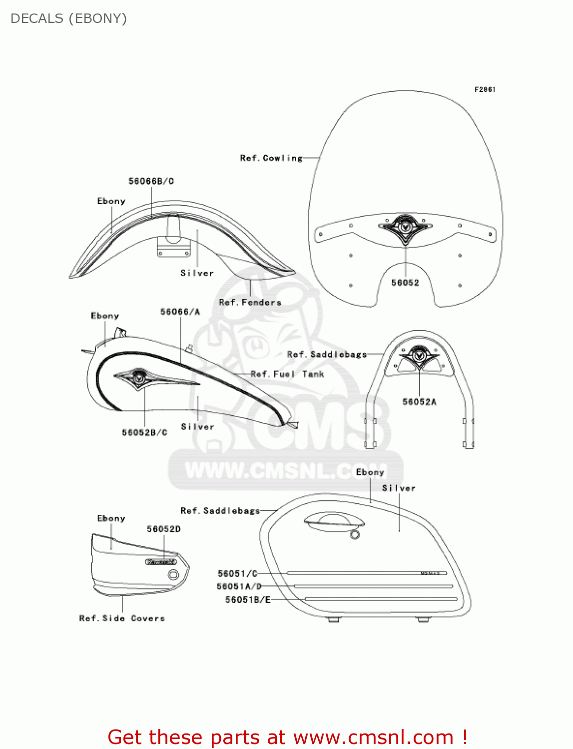 DECALS (EBONY) VN1600D1 VULCAN 1600 NOMAD 2005 USA CALIFORNIA CANADA