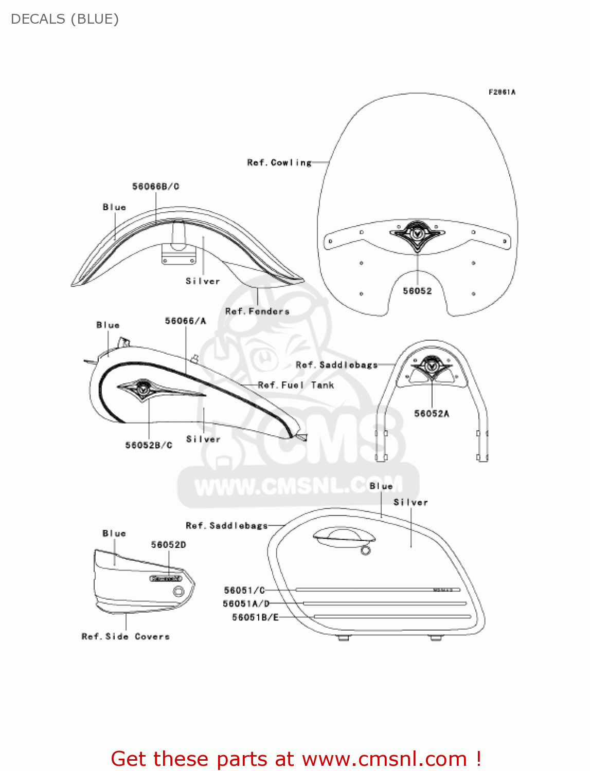 DECALS (BLUE) VN1600D1 VULCAN 1600 NOMAD 2005 USA CALIFORNIA CANADA