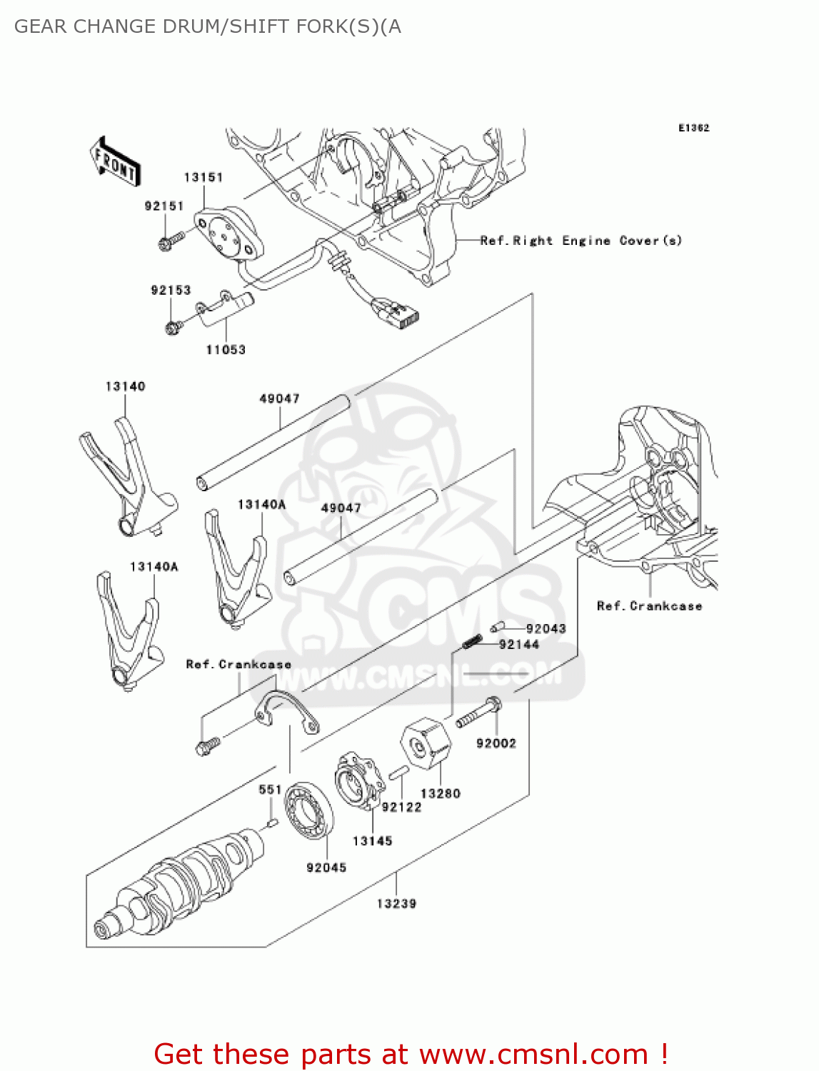 GEAR CHANGE DRUM/SHIFT FORK(S)(A VN2000A1 VULCAN 2000 2004 USA CALIFORNIA CANADA