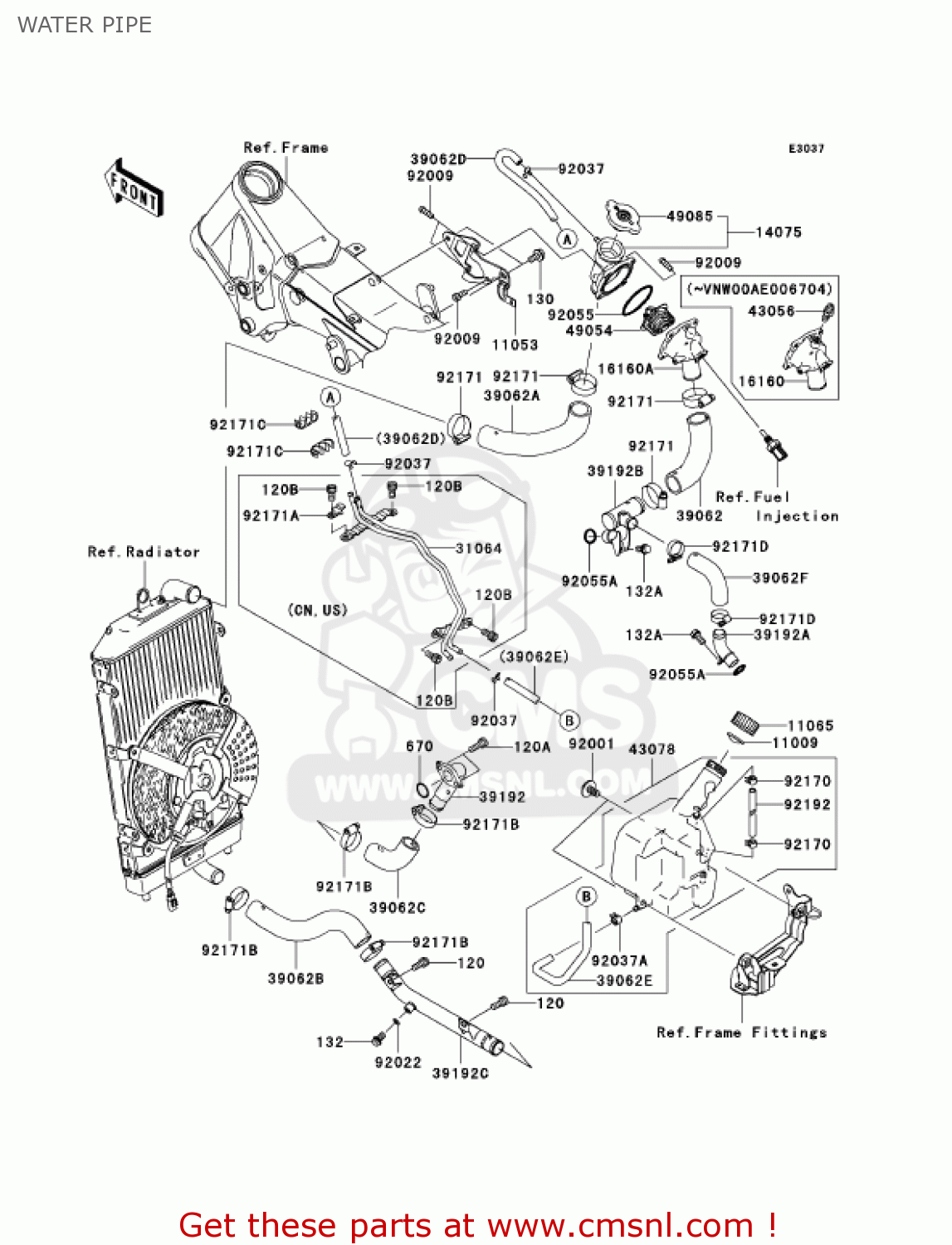 WATER PIPE VN2000A2 VULCAN 2000 2005 USA CALIFORNIA CANADA