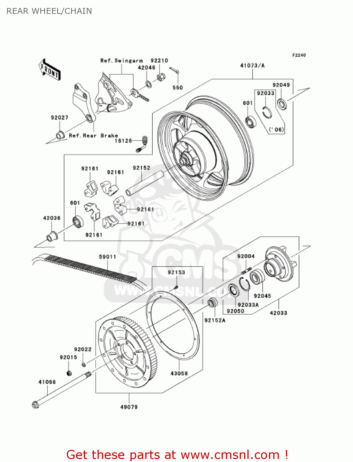 REAR WHEEL/CHAIN VN2000A7F VULCAN 2000 2007 USA CALIFORNIA CANADA