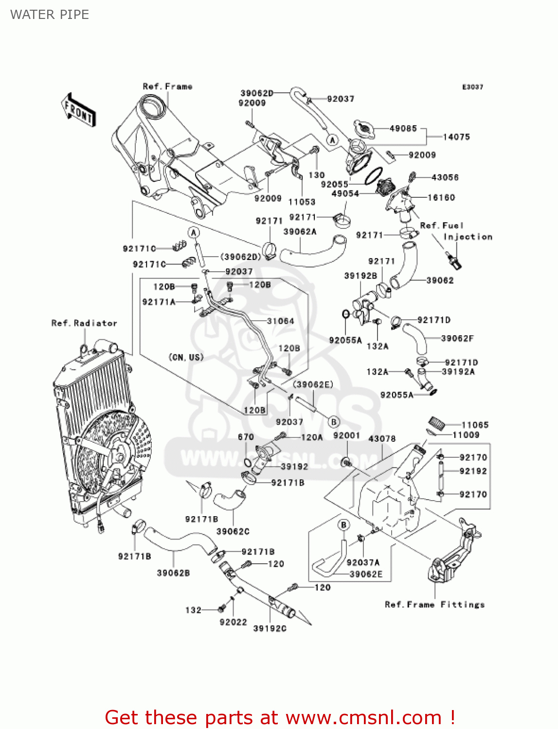 WATER PIPE VN2000D1 VULCAN 2000 LIMITED 2005 USA CALIFORNIA CANADA