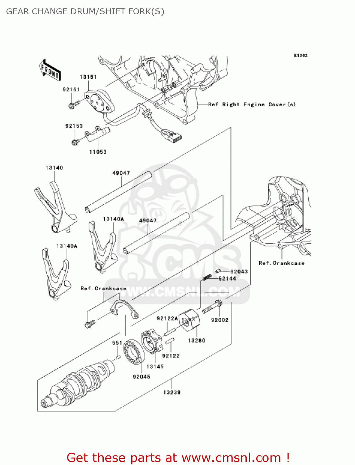 GEAR CHANGE DRUM/SHIFT FORK(S) VN2000D6F VULCAN 2000 LIMITED 2006 USA CALIFORNIA CANADA
