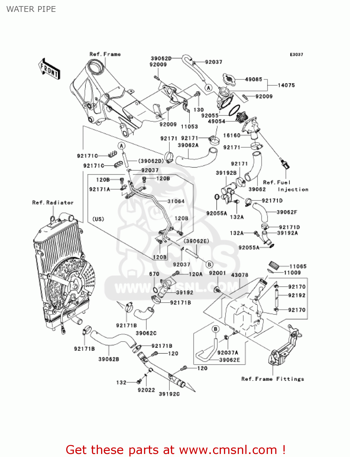 WATER PIPE VN2000E6F VULCAN 2000 CLASSIC 2006 USA CALIFORNIA CANADA