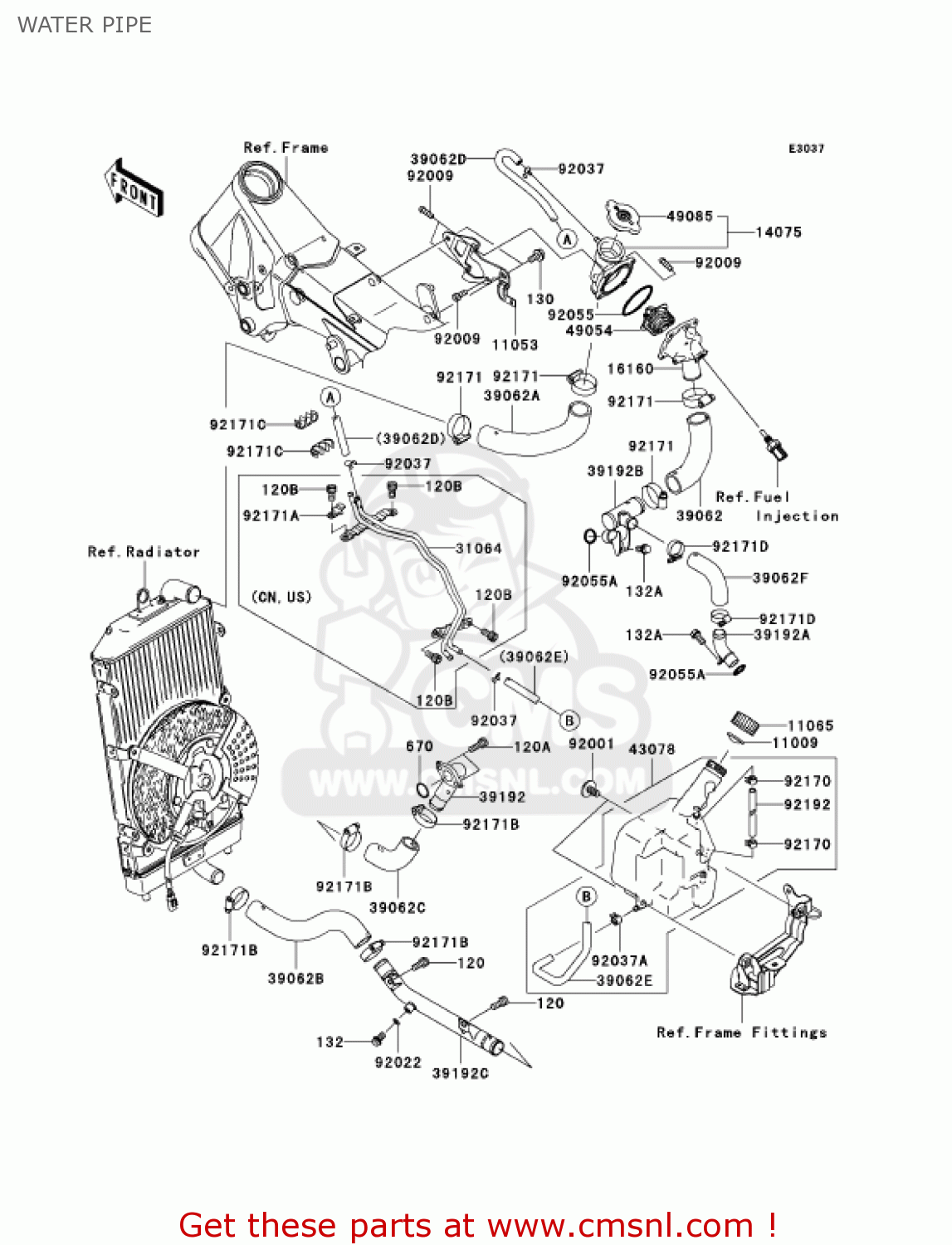 WATER PIPE VN2000F7F VULCAN 2000 CLASSIC 2007 USA CALIFORNIA CANADA / LT