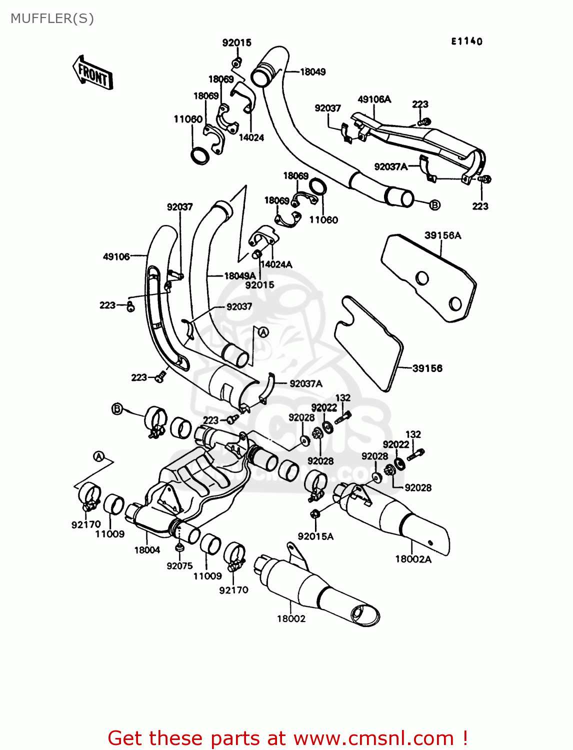 MUFFLER(S) VN750A10 VN750 TWIN 1994 UNITED KINGDOM FR NL AR FG IT SP ST