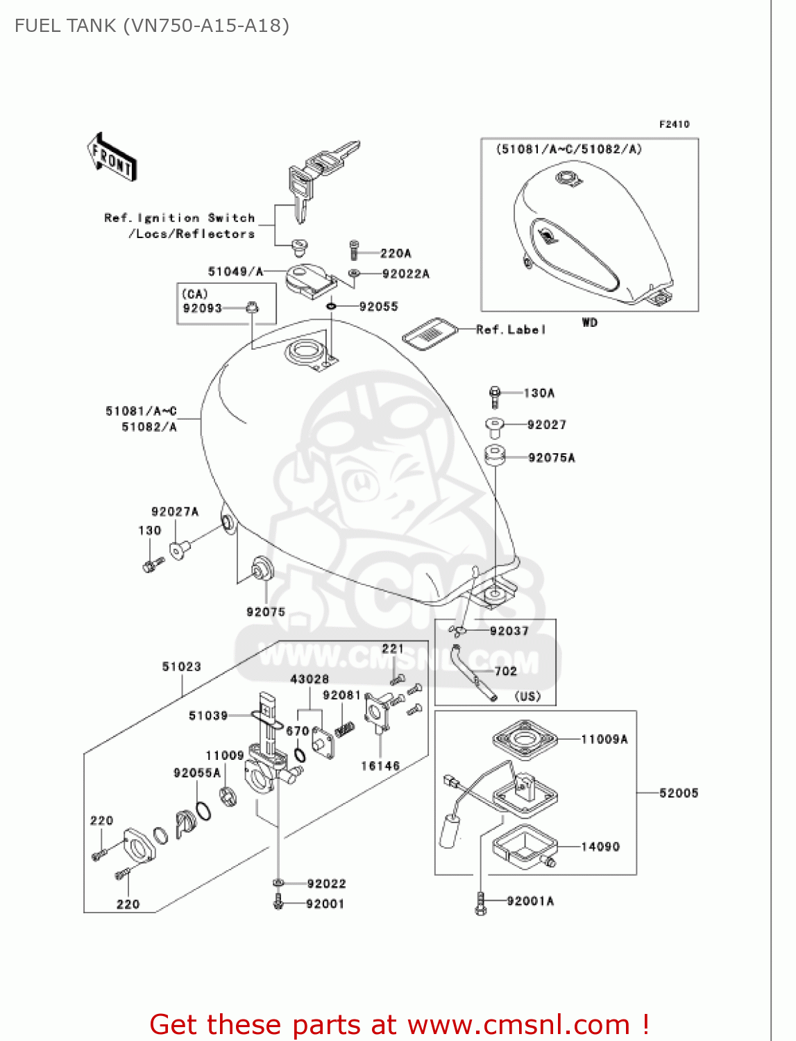 FUEL TANK (VN750-A15-A18) VN750A17 VULCAN 750 2001 USA CALIFORNIA