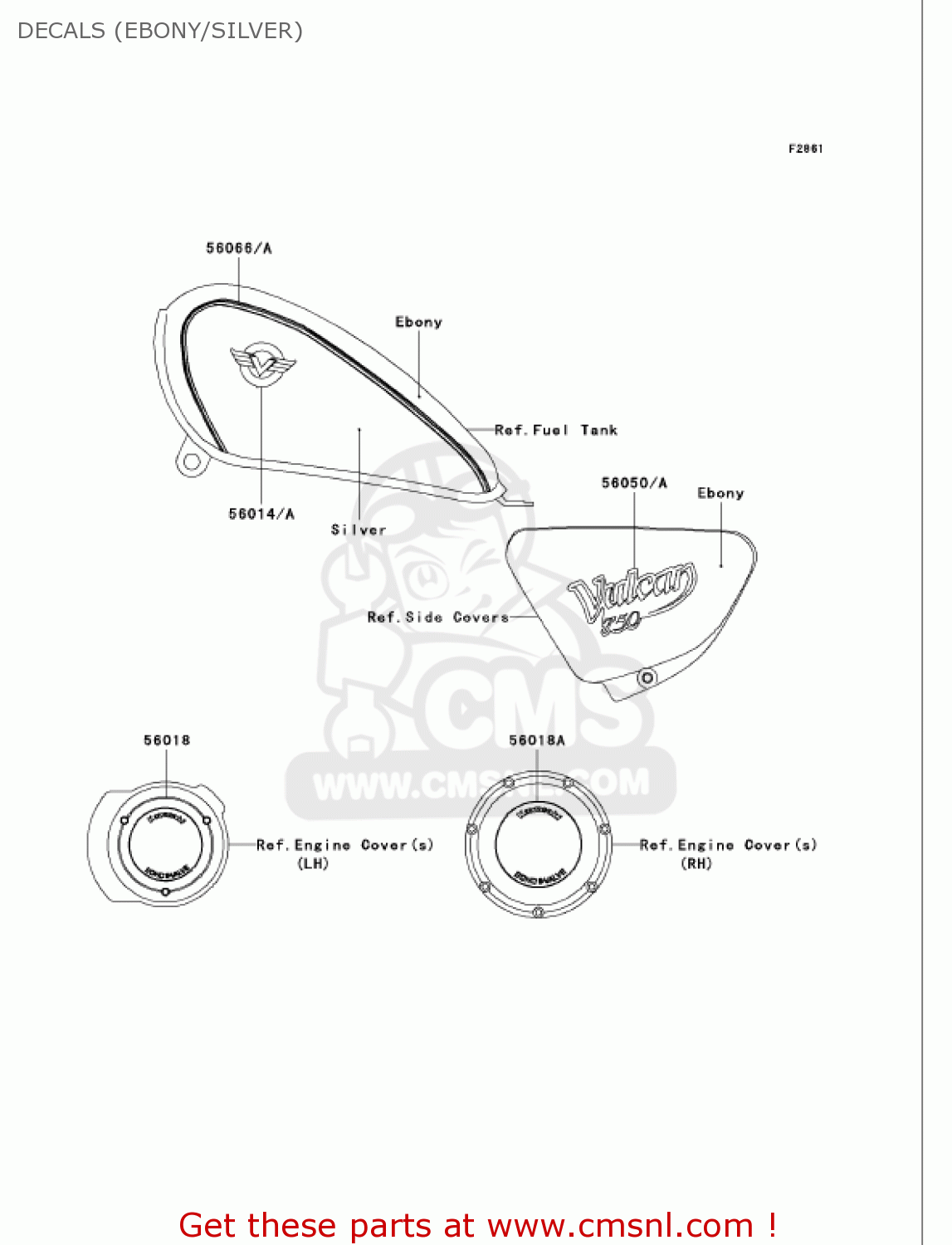 DECALS (EBONY/SILVER) VN750A21 VULCAN 750 2005 USA CALIFORNIA