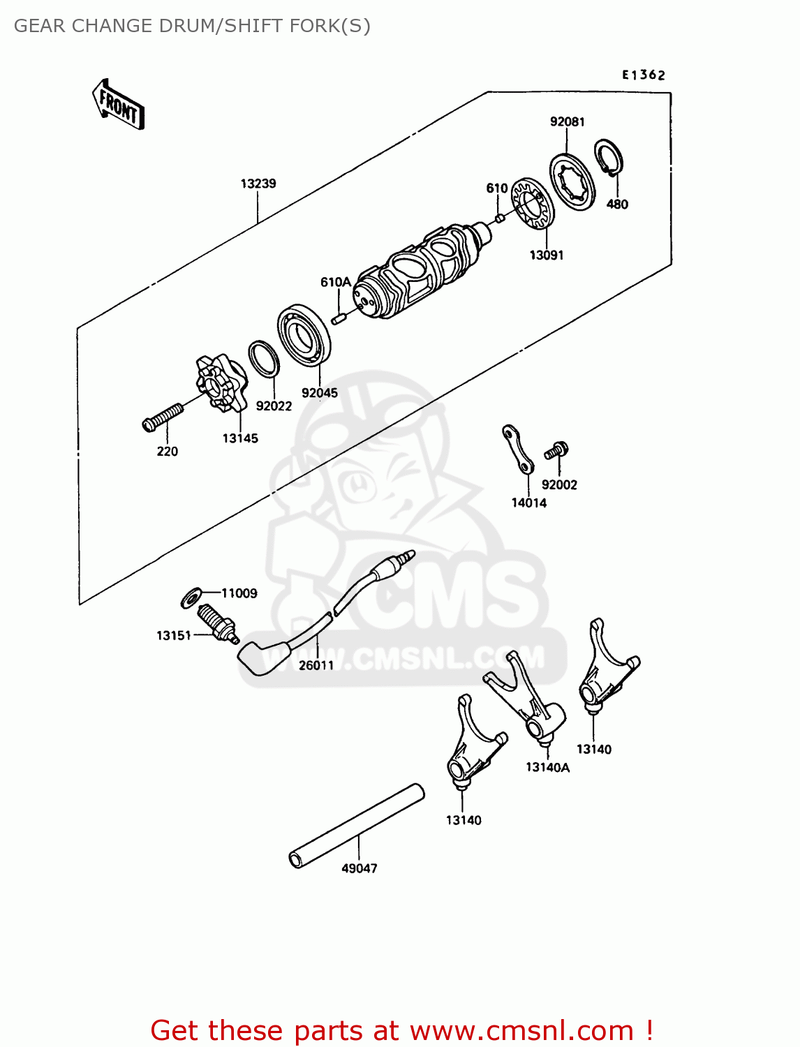 GEAR CHANGE DRUM/SHIFT FORK(S) VN750A4 VN750 TWIN 1988 EUROPE FR UK AR FG IT NR SD ST