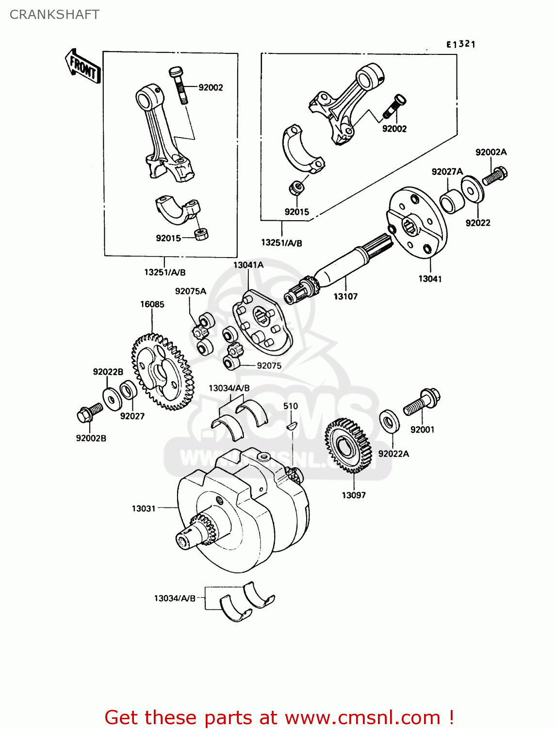 CRANKSHAFT VN750A5 VN750 TWIN 1989 EUROPE FR UK FG NR SD ST