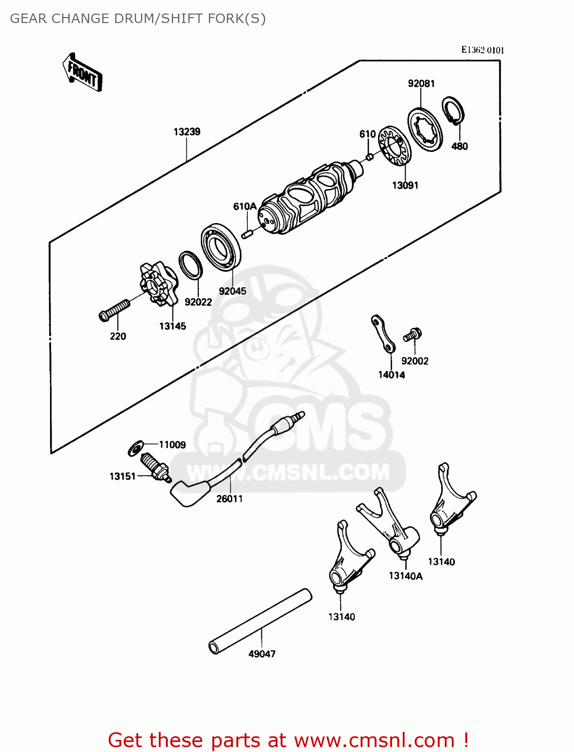 GEAR CHANGE DRUM/SHIFT FORK(S) VN750A5 VULCAN 750 1989 USA CALIFORNIA