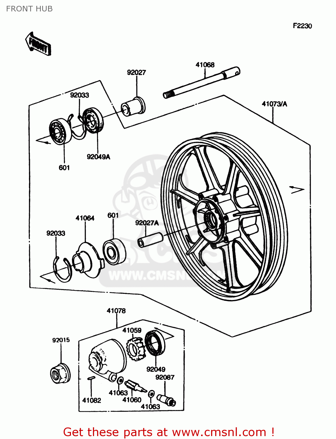 FRONT HUB VN750A6 VULCAN 750 1990 USA CALIFORNIA CANADA