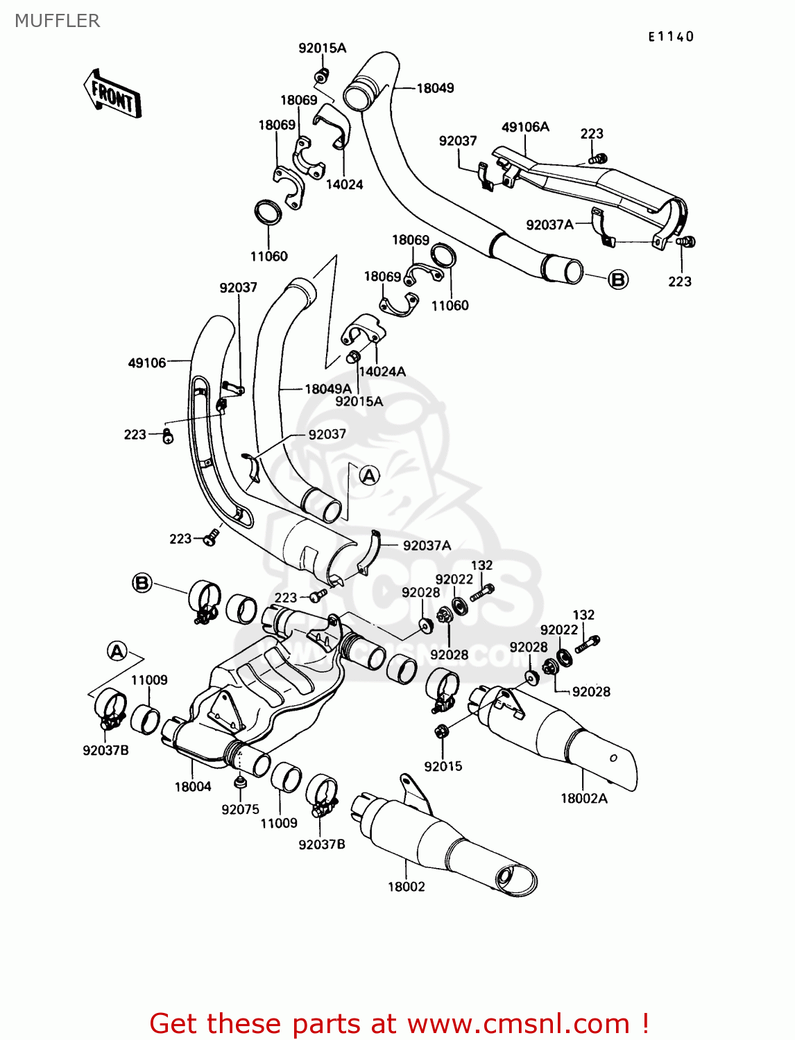 MUFFLER VN750A8 VULCAN 750 1992 USA CALIFORNIA CANADA