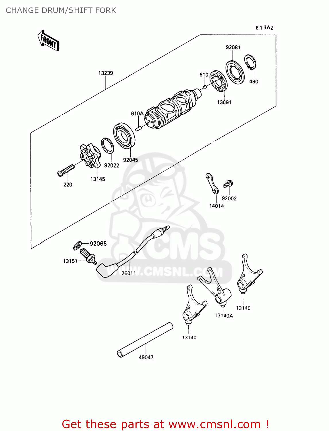 CHANGE DRUM/SHIFT FORK VN750A9 VN750 TWIN 1993 UNITED KINGDOM FR NL FG IT SP