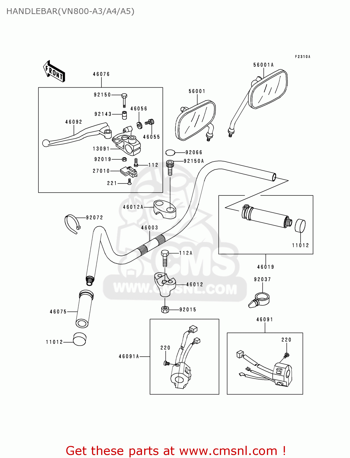 HANDLEBAR(VN800-A3/A4/A5) VN800A5 VULCAN 800 1999 USA CALIFORNIA CANADA