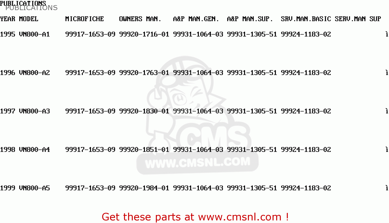 PUBLICATIONS VN800A5 VULCAN 800 1999 USA CALIFORNIA CANADA