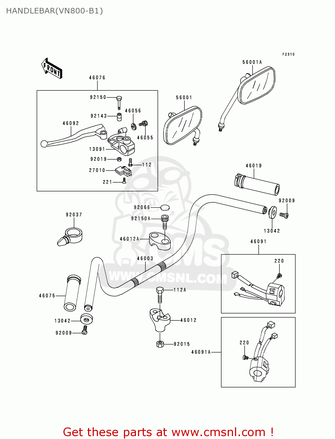 HANDLEBAR(VN800-B1) VN800B1 VULCAN 800 CLASSIC 1996 USA CALIFORNIA CANADA