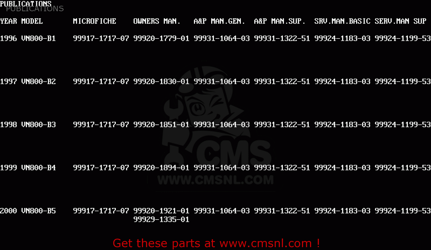 PUBLICATIONS VN800B1 VULCAN 800 CLASSIC 1996 USA CALIFORNIA CANADA