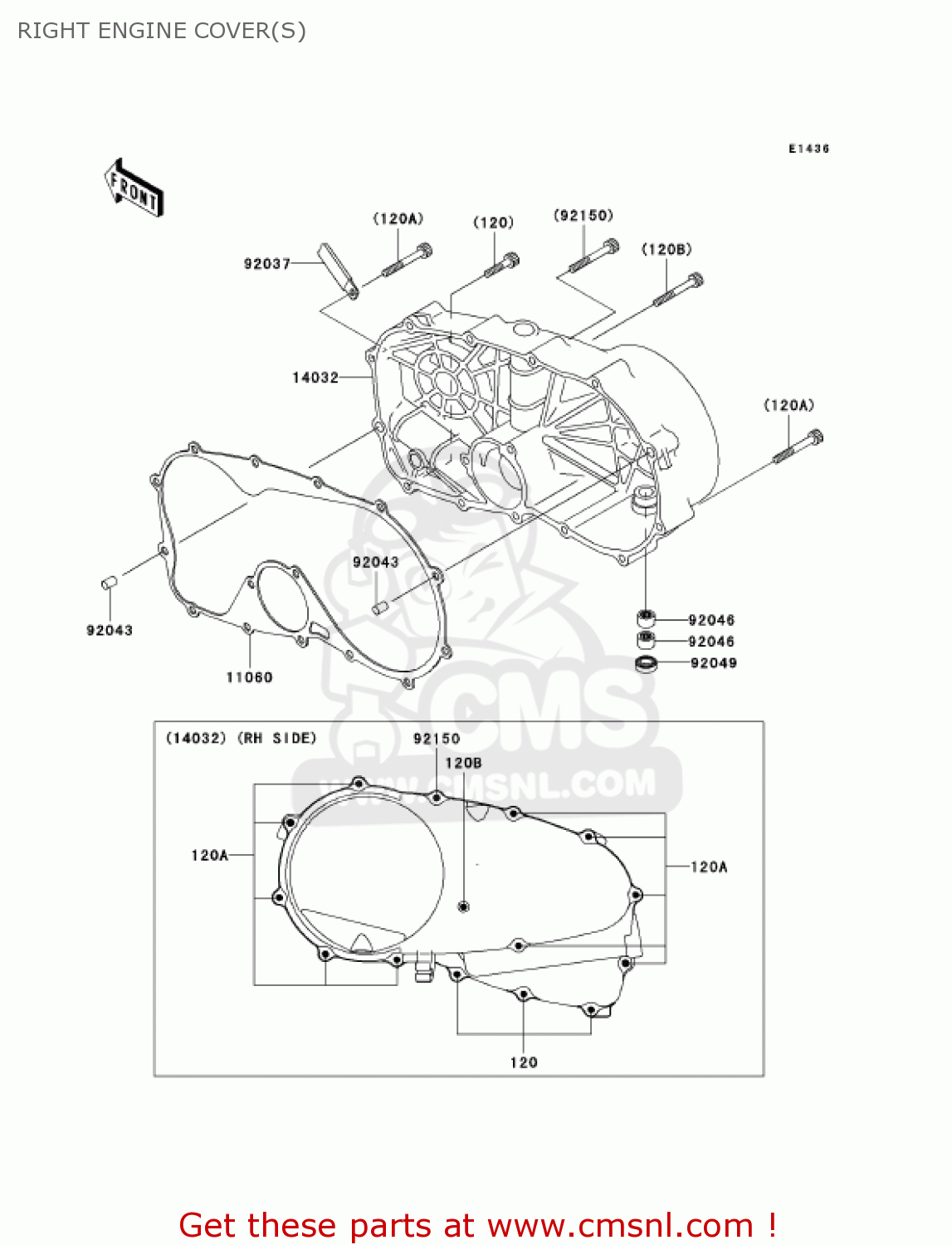 RIGHT ENGINE COVER(S) VN800B10 VULCAN 800 CLASSIC 2005 USA CALIFORNIA CANADA