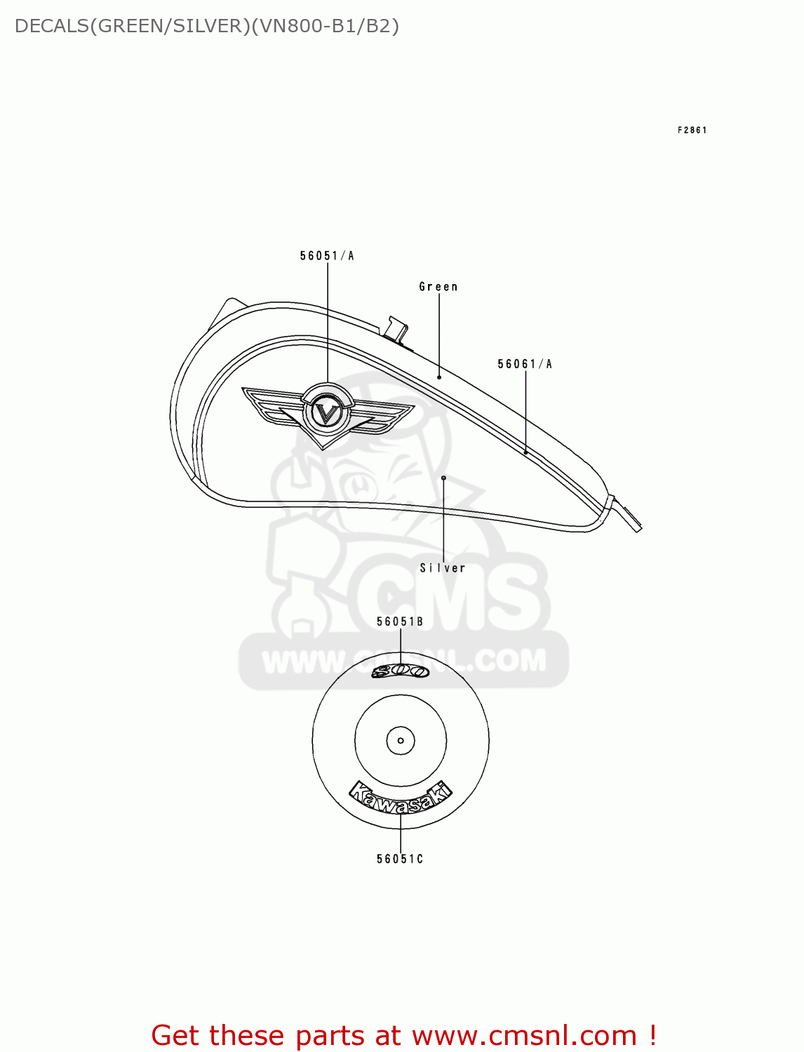 DECALS(GREEN/SILVER)(VN800-B1/B2) VN800B2 VULCAN 800 CLASSIC 1997 USA CALIFORNIA CANADA