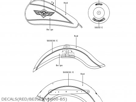 DECALS(RED/BEIGE)(VN800-B5) - VN800B5 VULCAN 800 CLASSIC 2000 USA CALIFORNIA CANADA