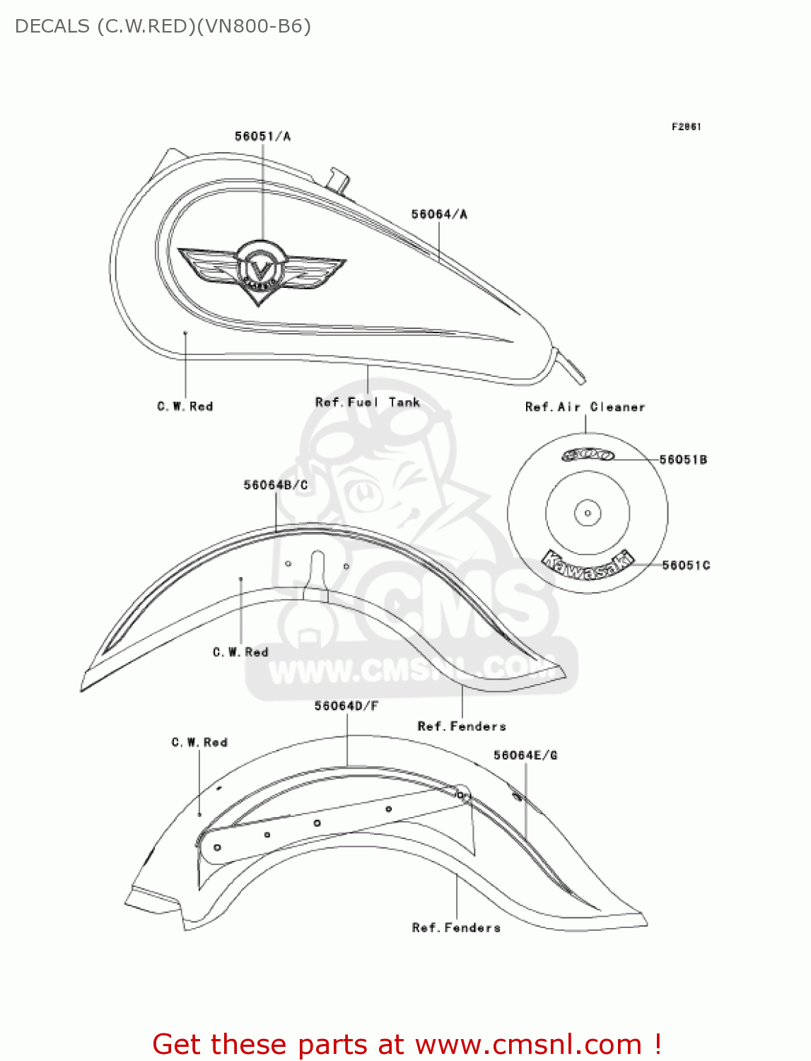 DECALS (C.W.RED)(VN800-B6) VN800B6 VULCAN 800 CLASSIC 2001 USA CALIFORNIA CANADA