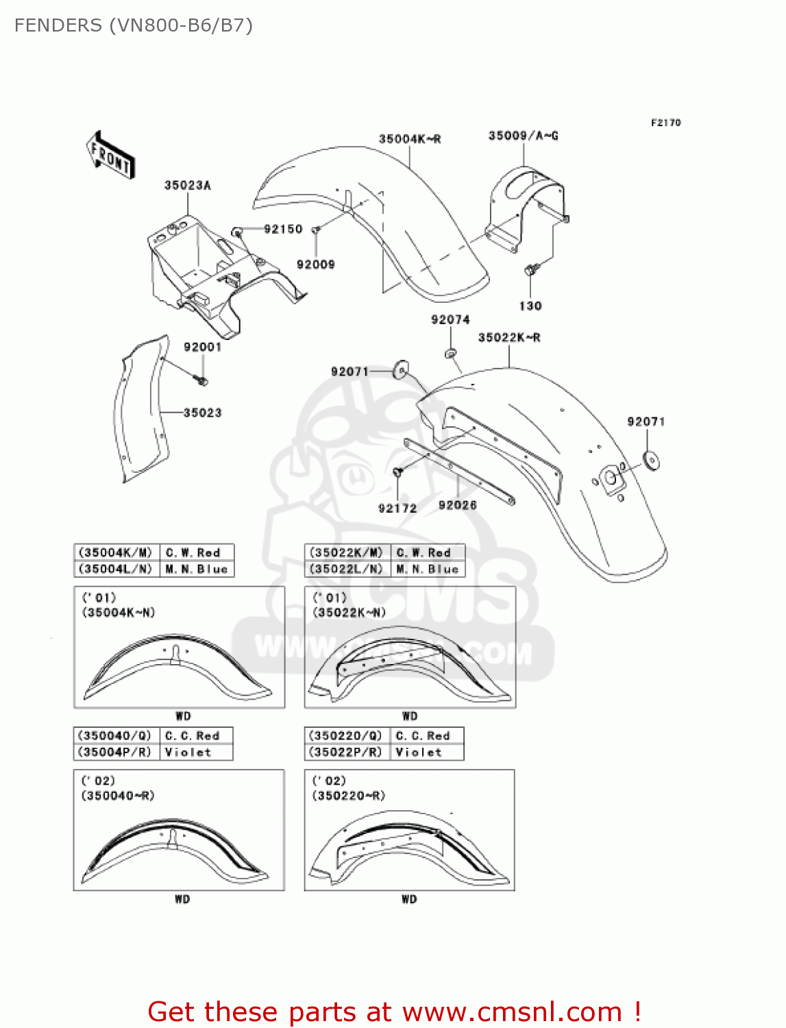 FENDERS (VN800-B6/B7) VN800B6 VULCAN 800 CLASSIC 2001 USA CALIFORNIA CANADA