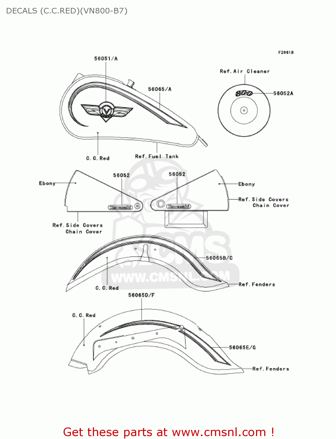 DECALS (C.C.RED)(VN800-B7) VN800B7 VULCAN 800 CLASSIC 2002 USA CALIFORNIA CANADA