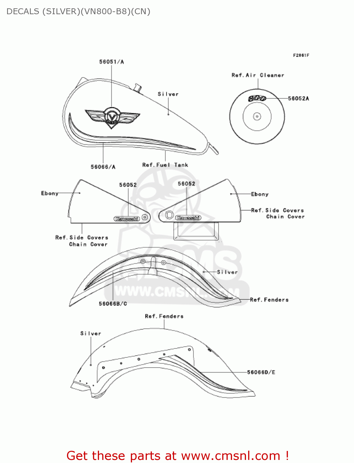 DECALS (SILVER)(VN800-B8)(CN) VN800B8 VULCAN 800 CLASSIC 2003 USA CALIFORNIA CANADA